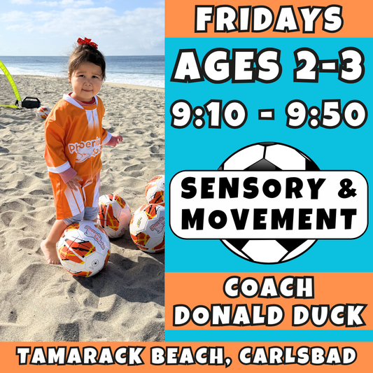 7/10 - 8/28 | Ages 2-3<br>Friday Sensory & Sports Fitness<br>Tamarack Beach, Carlsbad<br>10 Total Spots