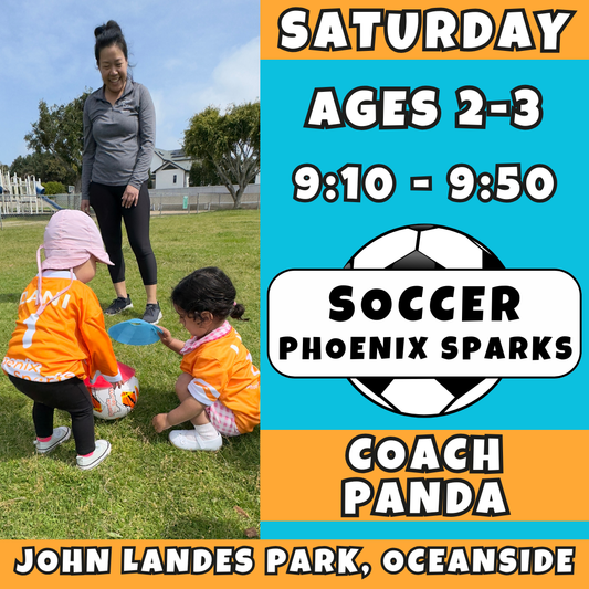5/23 - 7/18 | Ages 2-3<br>Saturday Kids Soccer<br>John Landes Park, Oceanside<br>10 Total Spots