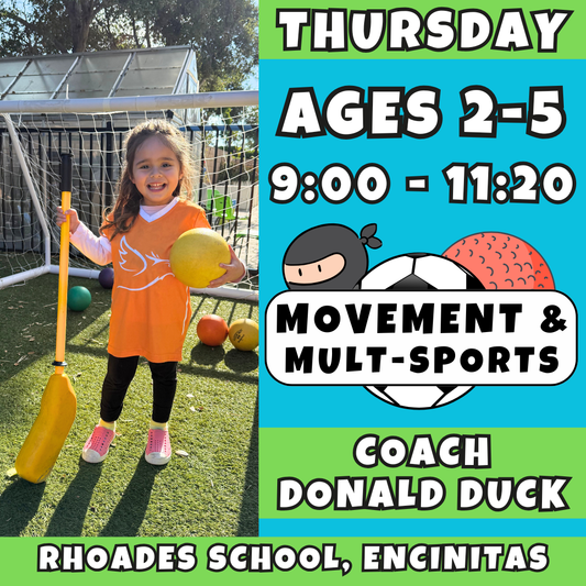 9:00 - 11:20 | Ages 2-3<br>Thursday Kids Enrichment<br>Rhoades Preschool, Encinitas<br>MUST ATTEND RHOADES