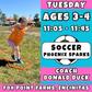 5/26 - 7/14  | Ages 3-4<br>Tuesday Kids Soccer<br>Fox Point Farms, Encinitas<br>10 Total Spots