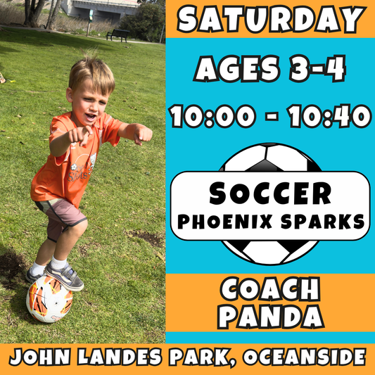 (Future Session Open)<br>5/23 - 7/18 | Ages 3-4<br>Saturday Kids Soccer<br>John Landes Park, Oceanside<br>10 Total Spots