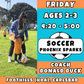 4/24 - 6/12 | Ages 2-3<br>Friday Kids Soccer<br>The Foothills (HOA), Carlsbad<br>Open to All<br>10 Total Spots